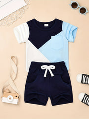 Toddler Boys Block T-shirt & Shorts Set for Summer Holiday