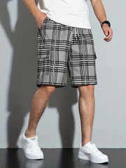 Plaid Drawstring Cargo Shorts with Pockets for Men