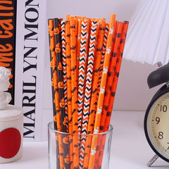 50 Multicolor Halloween Paper Straws, Biodegradable for Drinks