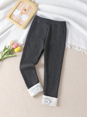 Girls Bear Embroidery Thermal Fleece Leggings for Autumn/Winter