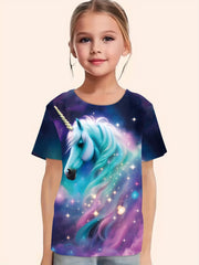Unicorn Print Short Sleeve T-Shirt for Girls