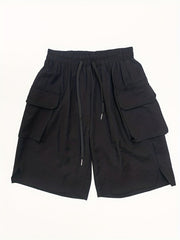 Solid Cargo Shorts Elastic Waist Wide Leg Shorts