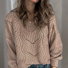 Casual Hollow Out Long Sleeve Plus Size Sweater