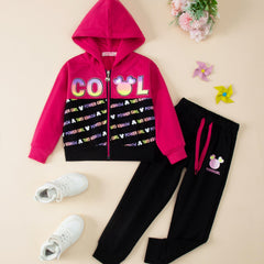 Girl's POWER GIRL Zip Hoodie & Sweatpants Set for Spring/Fall