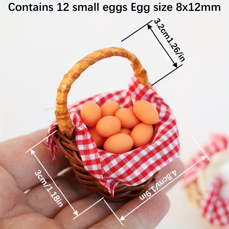 Dollhouse Egg Basket Red Plaid Duck Egg Frame Kitchen Food Model Toy