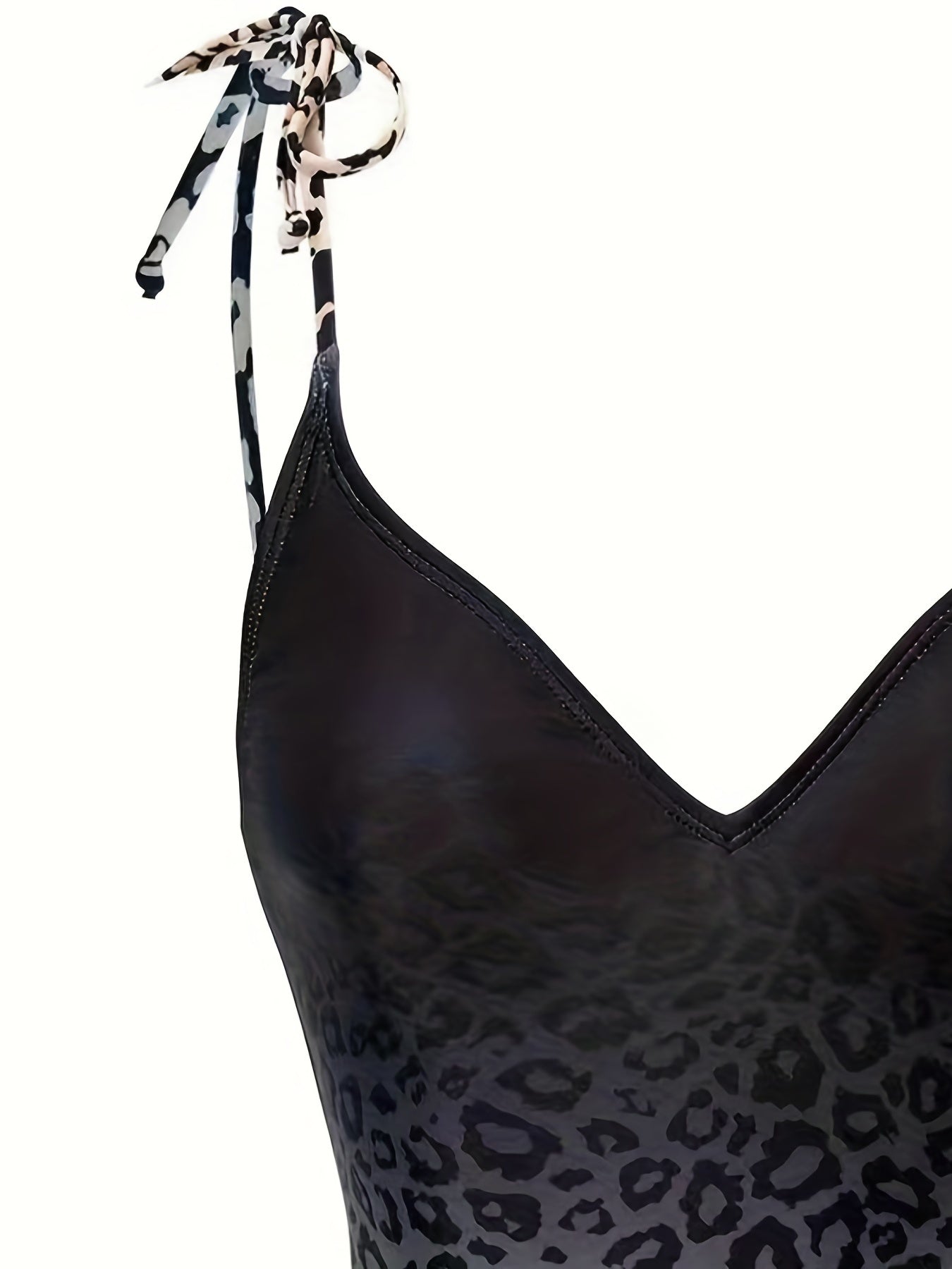 Leopard Print V Neck One Piece Swimsuit Set with Coverup Skirt