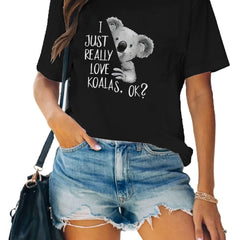 Koala Graphic Tee Letter Print Short Sleeve Hip Hops T-shirt Women's Summer Tops