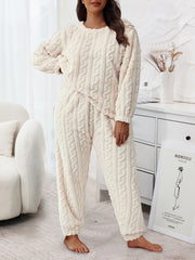 Flannelette Loungewear Set Crew Neck Top & Joggers Pajamas