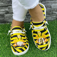 Yellow Striped Flat Shoes Women's Lightweight Casual Shoes