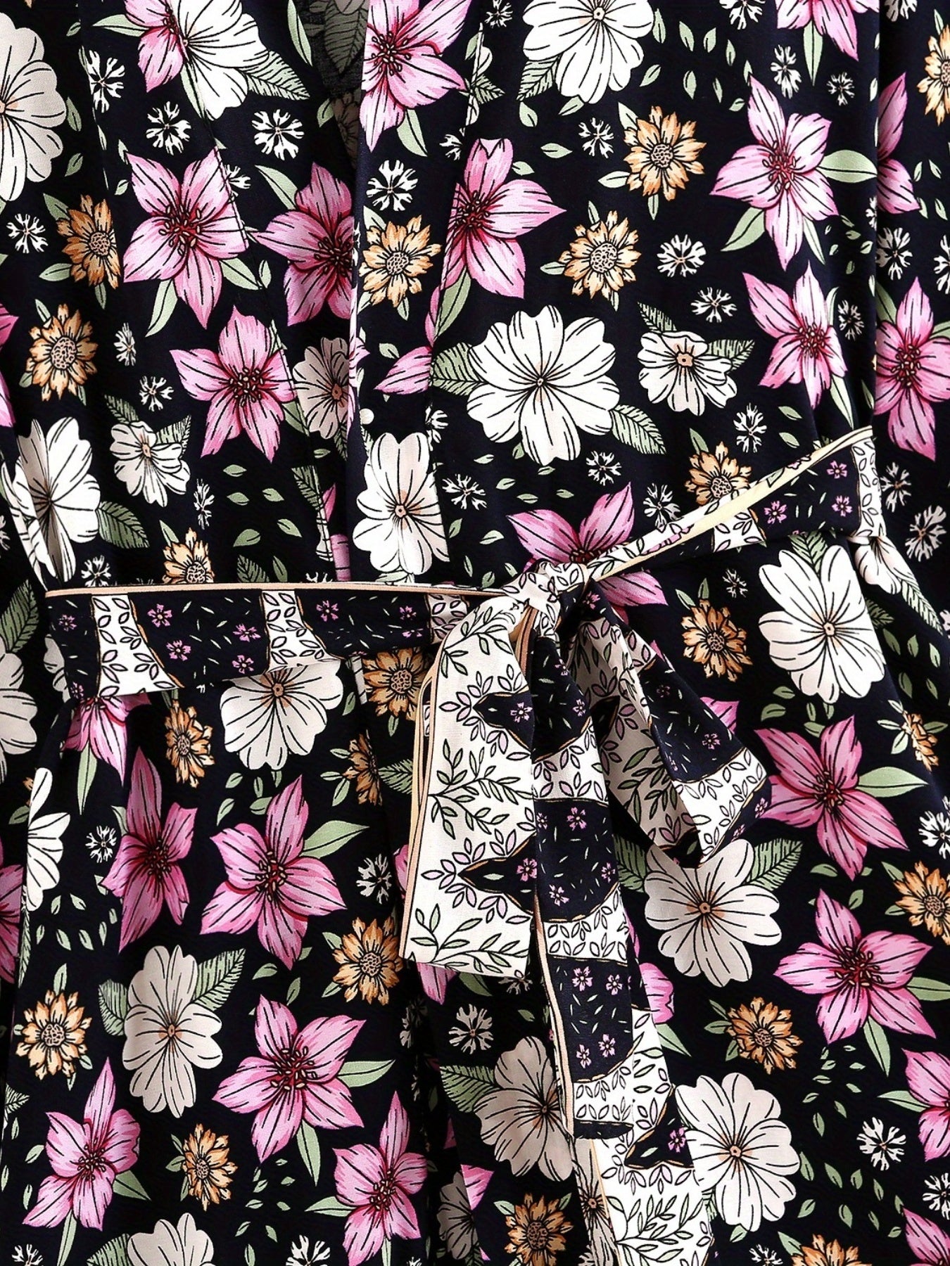 Floral Print Boho Style Cover Up Kaftan Long Kimono Sleeve