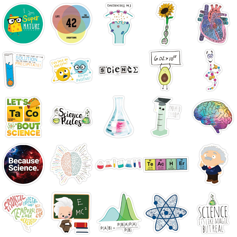 50PCS Science Elements Sticker Student Teacher Staff Waterproof Vinyl Sticker