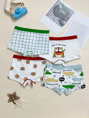 4pcs Boys Crocodile Plaid Boxer Briefs Soft Comfortable Kids Clothes