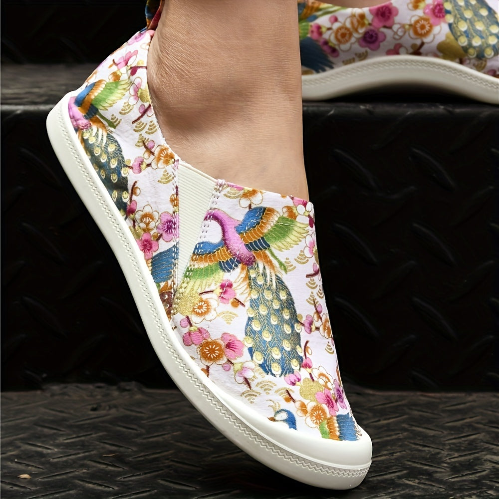 Pink Phoenix Pattern Flat Slip On Shoes Women's Shallow Mouth Casual Shoes