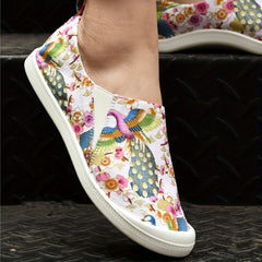 Pink Phoenix Pattern Flat Slip On Shoes Women's Shallow Mouth Casual Shoes