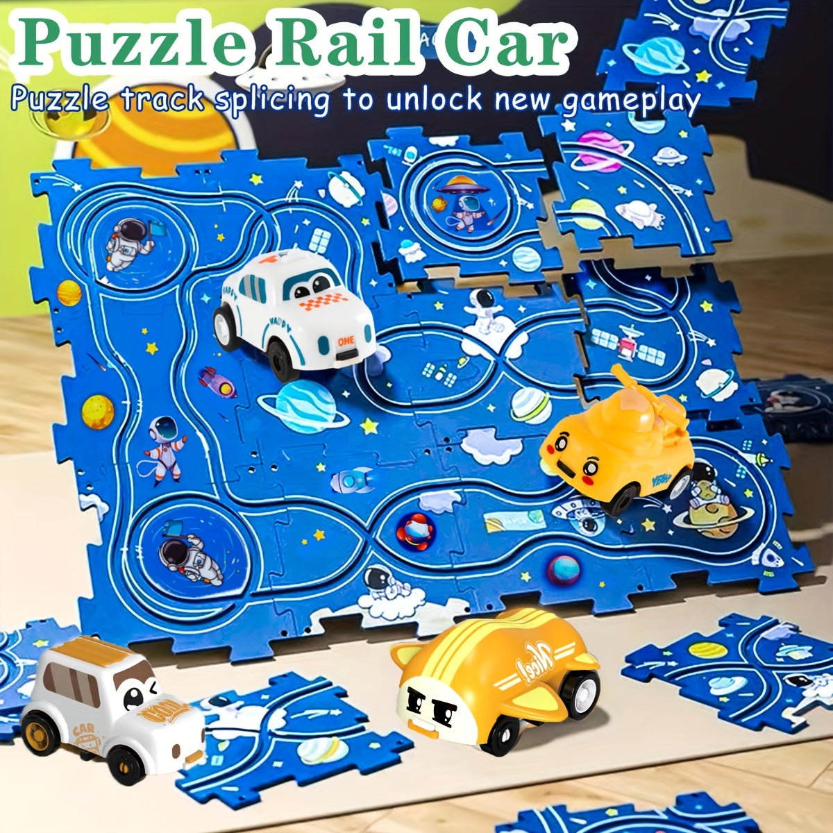 Rail Car Puzzle DIY Assembly Track Mosaic Map City Ocean Space Theme Puzzle