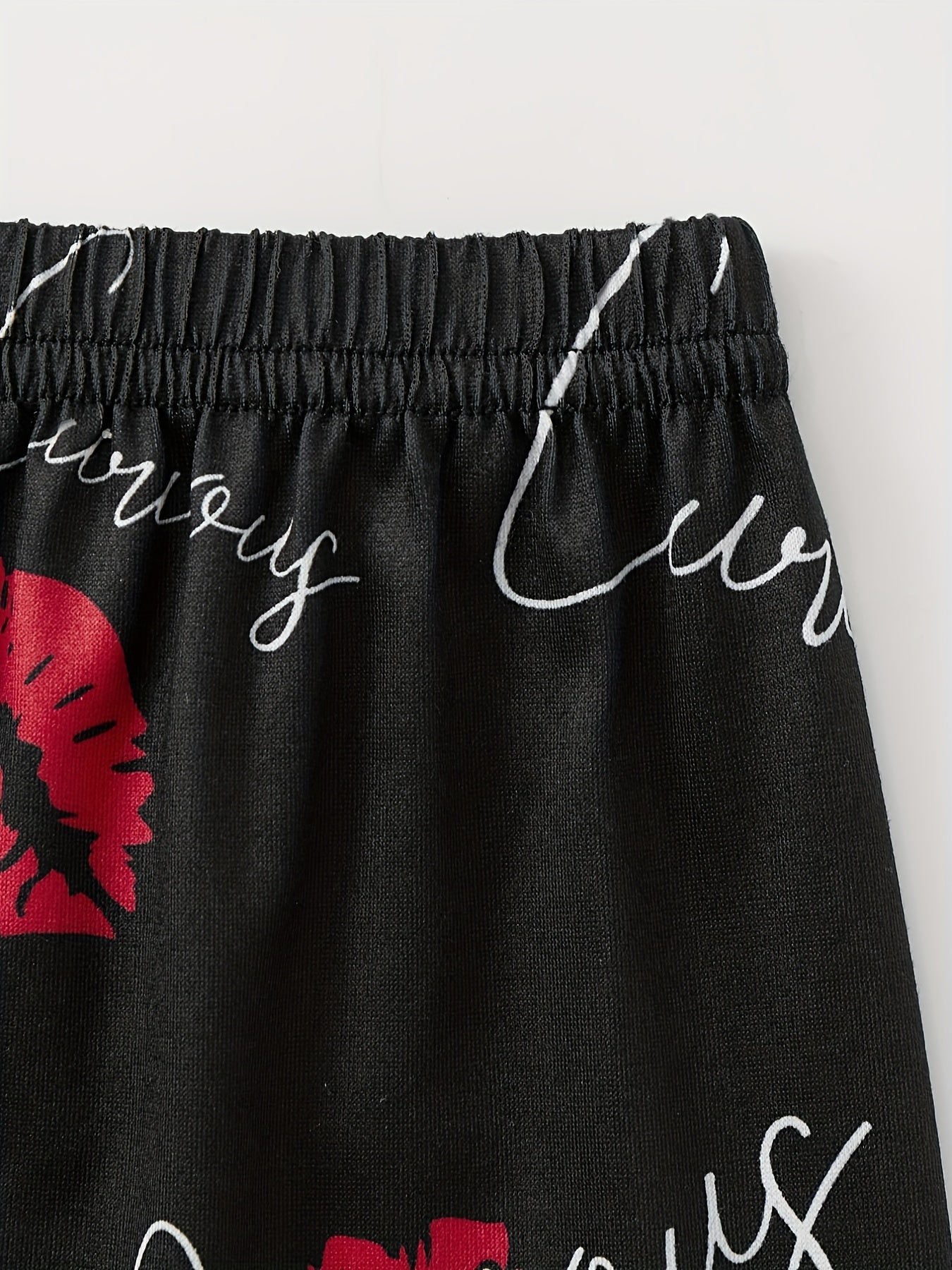 Lips Print Pajamas Set Short Sleeve Top & Shorts & Pants