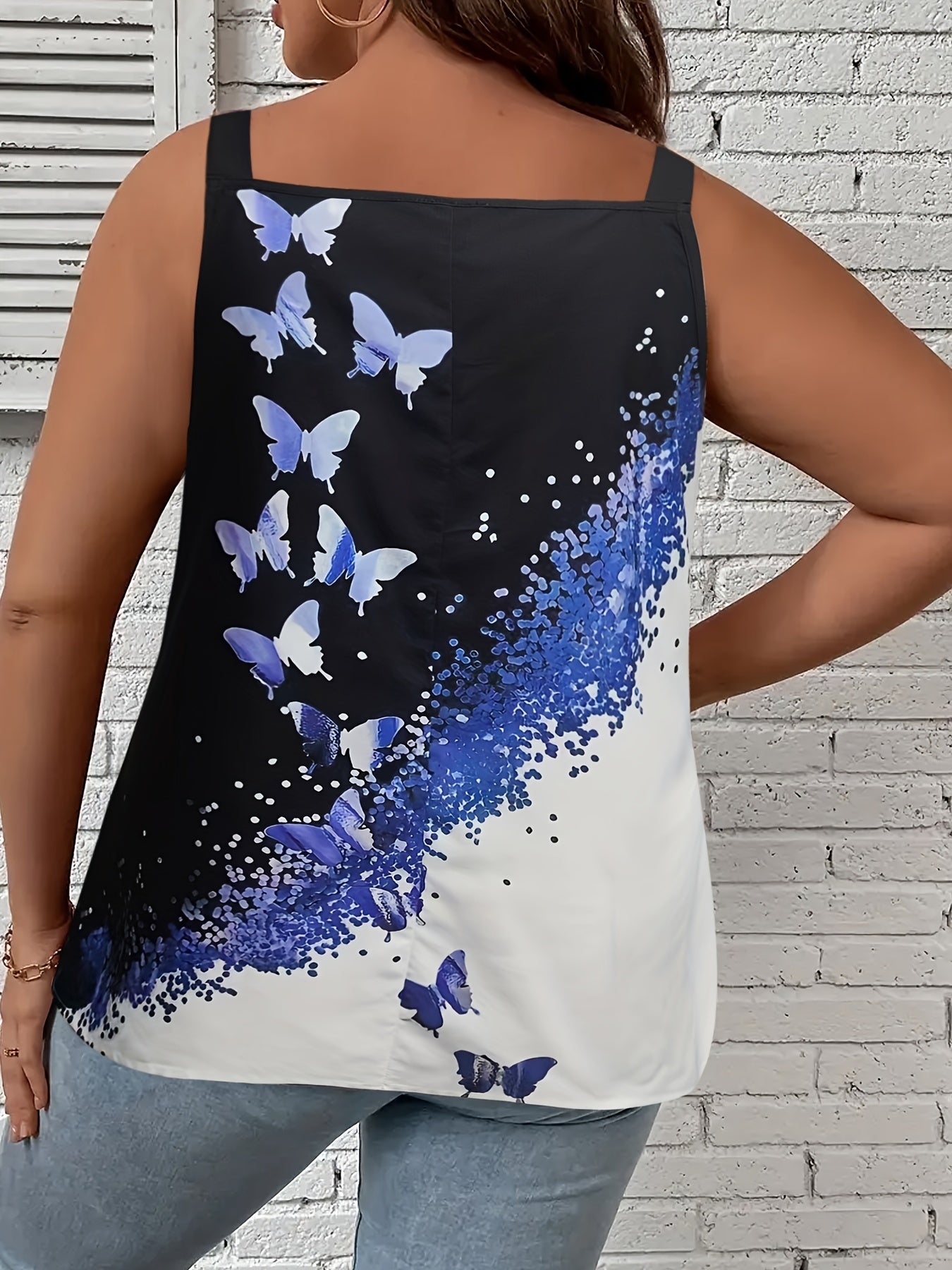 Boho Butterfly Print Chain V Neck Cami Top