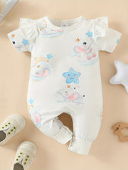 Baby Girls Elephant Print Short Sleeve Romper Jumpsuit