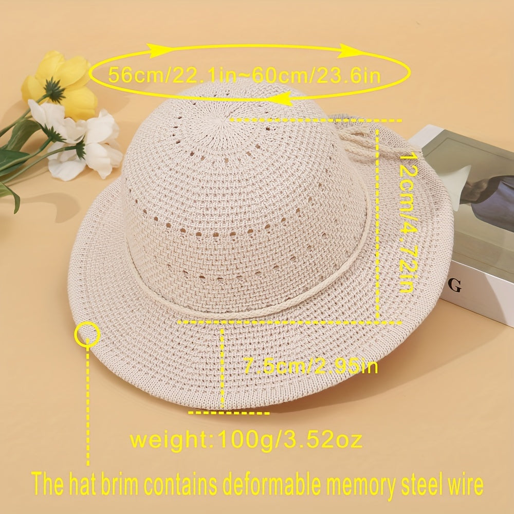 Crochet Hollow Out Bucket Hat Summer Sunscreen Fisherman Cap for Women