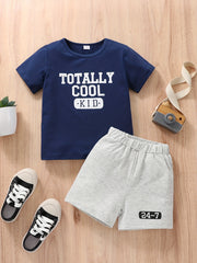 Boys Casual Outfit Round Neck T shirt & Shorts For Summer Kids Clothes