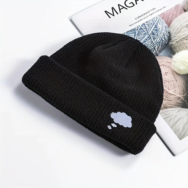 Cloud Embroidery Knitted Beanie Solid Warm Knit Hat Unisex Couple