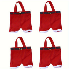 4pcs Christmas Candy Bags Santa Pants Wine Bag Portable Candy Gift Wrap