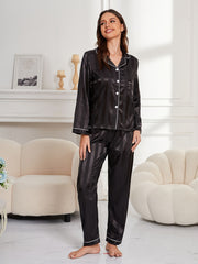 Striped Satin Pajama Set Long Sleeve Top & Pants