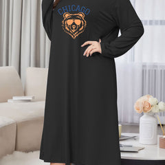 Funny Lion & Letter Print Round Neck Nightdress
