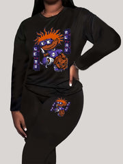 Women's Plus Letter & Graphic Print Long Sleeve Top & Leggings Set