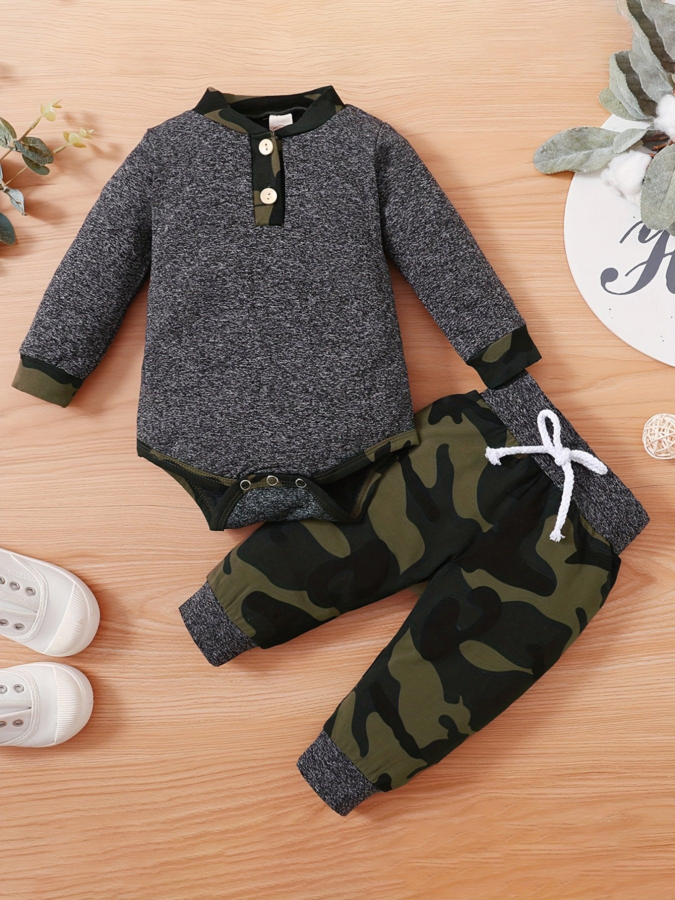 2pcs Baby Boys Plaid Onesie & Pants Spring Autumn Clothes Sets