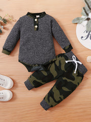 2pcs Baby Boys Plaid Onesie & Pants Spring Autumn Clothes Sets