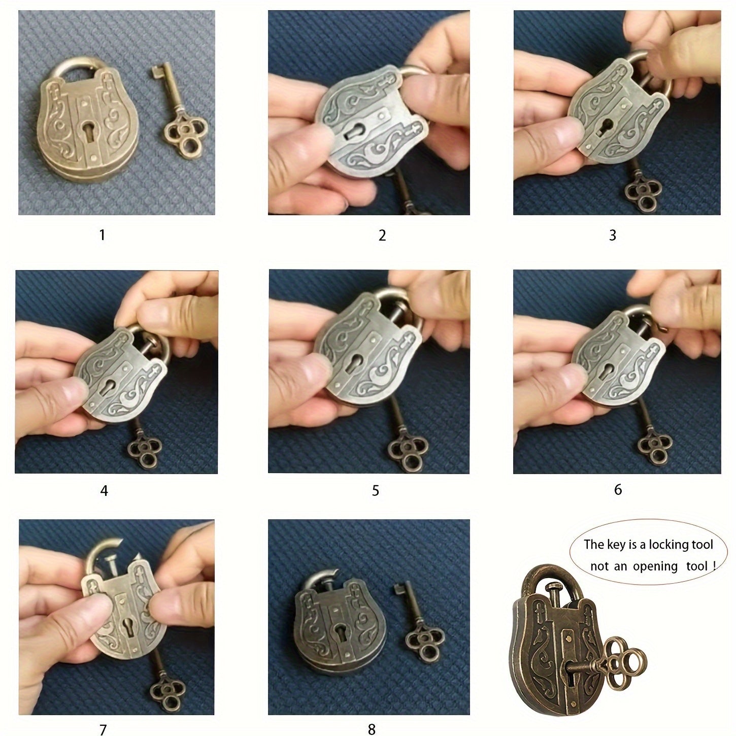 Vintage Bronze Metal Puzzle Lock Retro Brain Teaser Toy IQ Challenge