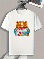 Shy Bear Print Men's Graphic T-shirt for Summer