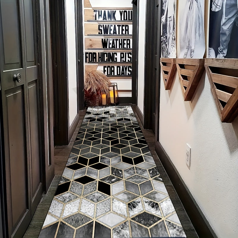 Modern Geometry Pattern Runner Rug Non Slip Washable Indoor Runner