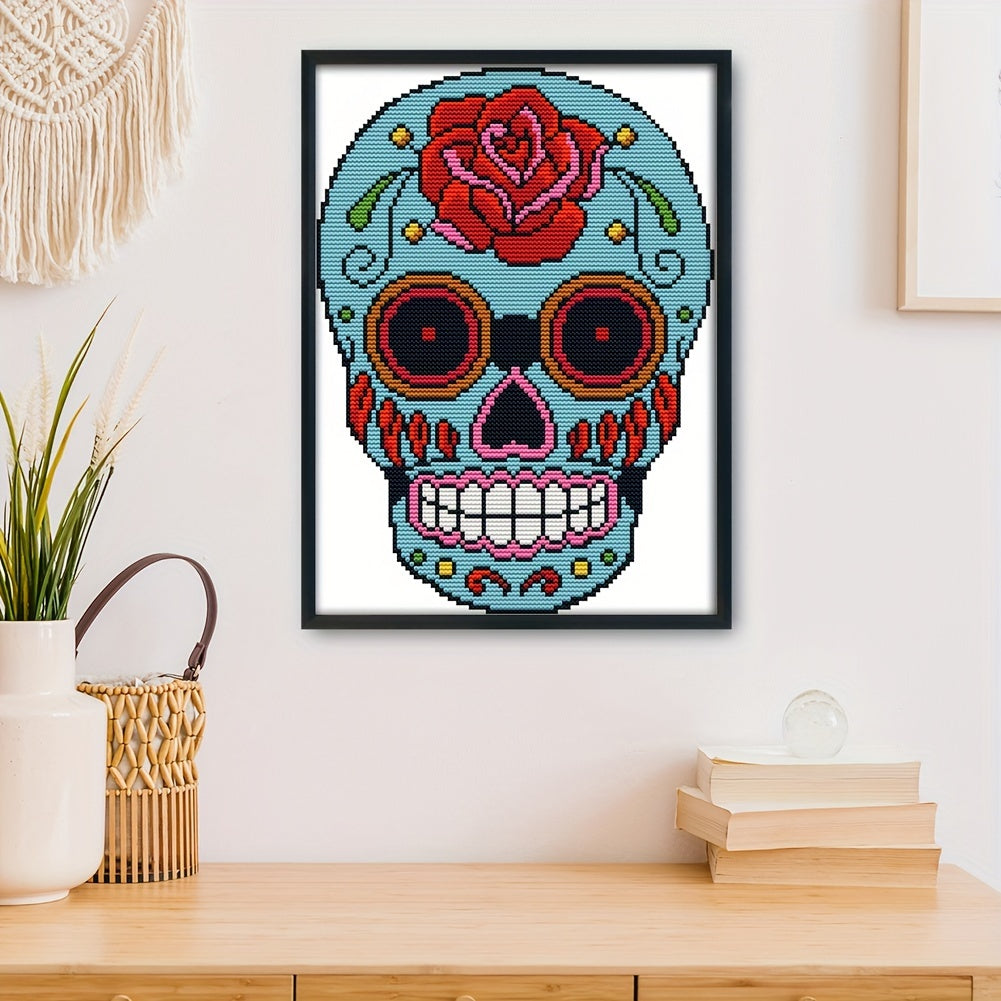 Skull Stamped Cross Stitch 14CT Print Canvas Embroidery