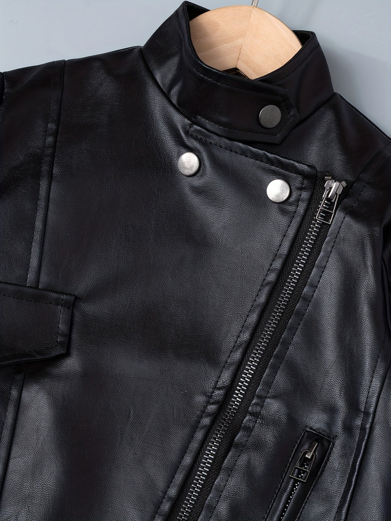 Boy's Faux Leather Jacket Zipper for Spring Autumn