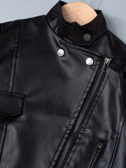 Boy's Faux Leather Jacket Zipper for Spring Autumn