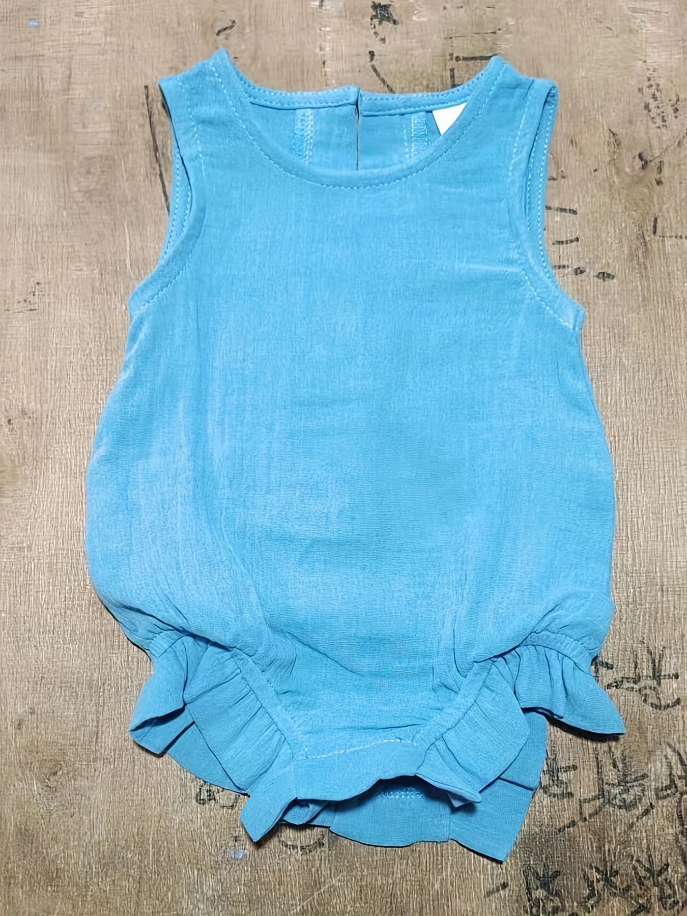 Baby Girls Plain Ruffle Trim Sleeveless Onesie Summer Clothes