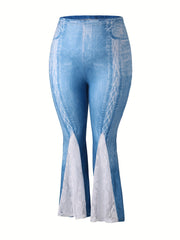 Lace Denim Print Flare Leg Leggings