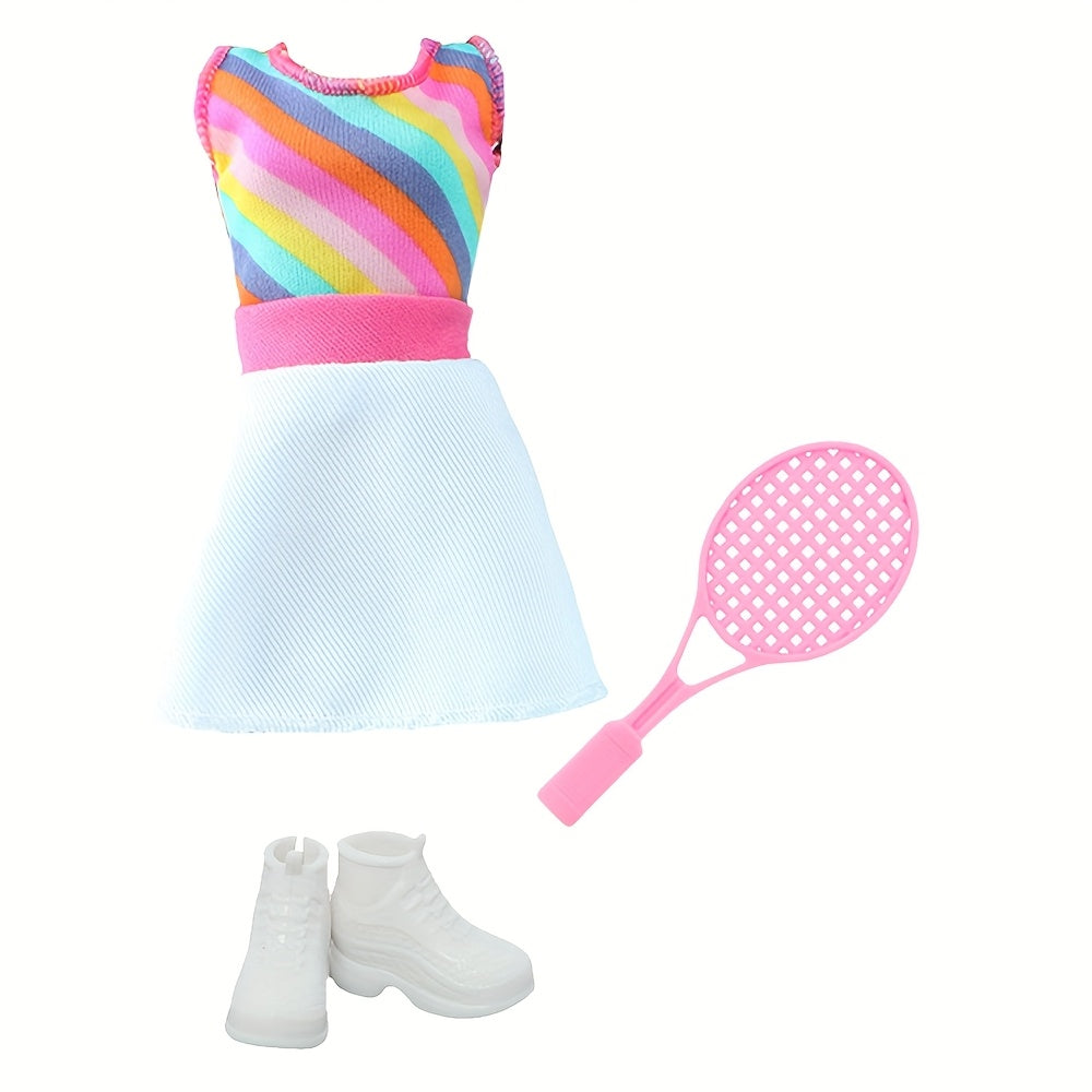 3pcs Rainbow Mini Dress Boots Girl Doll Outfit Set