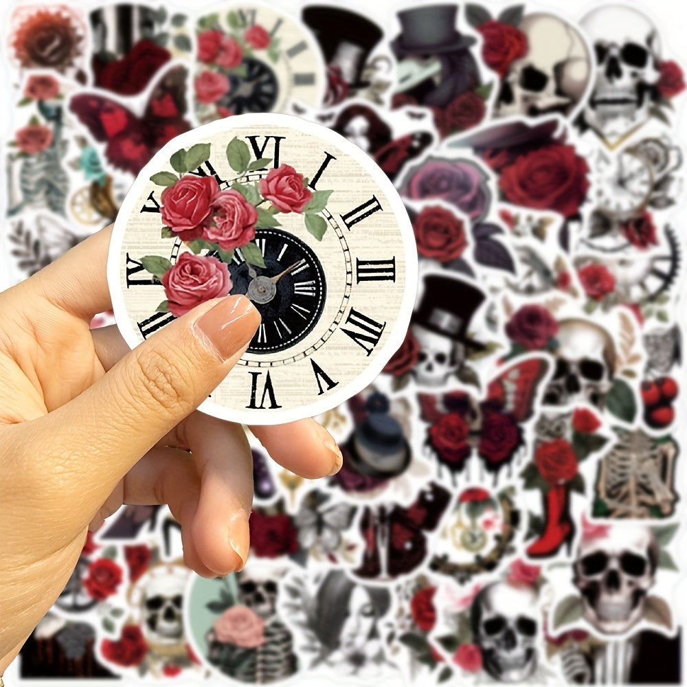 50pcs Punk Rose Skull Stickers Waterproof for Motorcycles Laptops Desktops