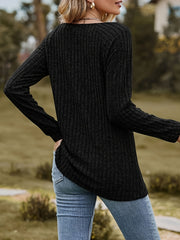 Casual Ribbed Long Sleeve Square Neck Jumper