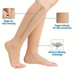 Zipper Open Toe Compression Socks Men Women Over Calf Stockings Nurses