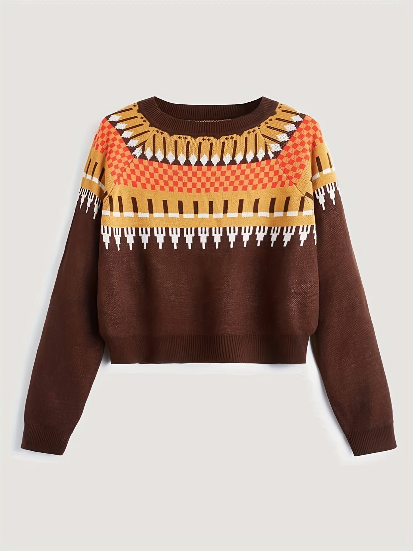 Geometric Print Round Neck Plus Size Sweater