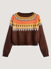 Geometric Print Round Neck Plus Size Sweater