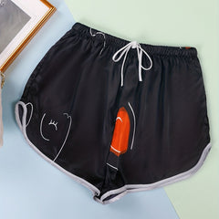 Eyelash Print Satin Lace Up Shorts Women's Sleepwear