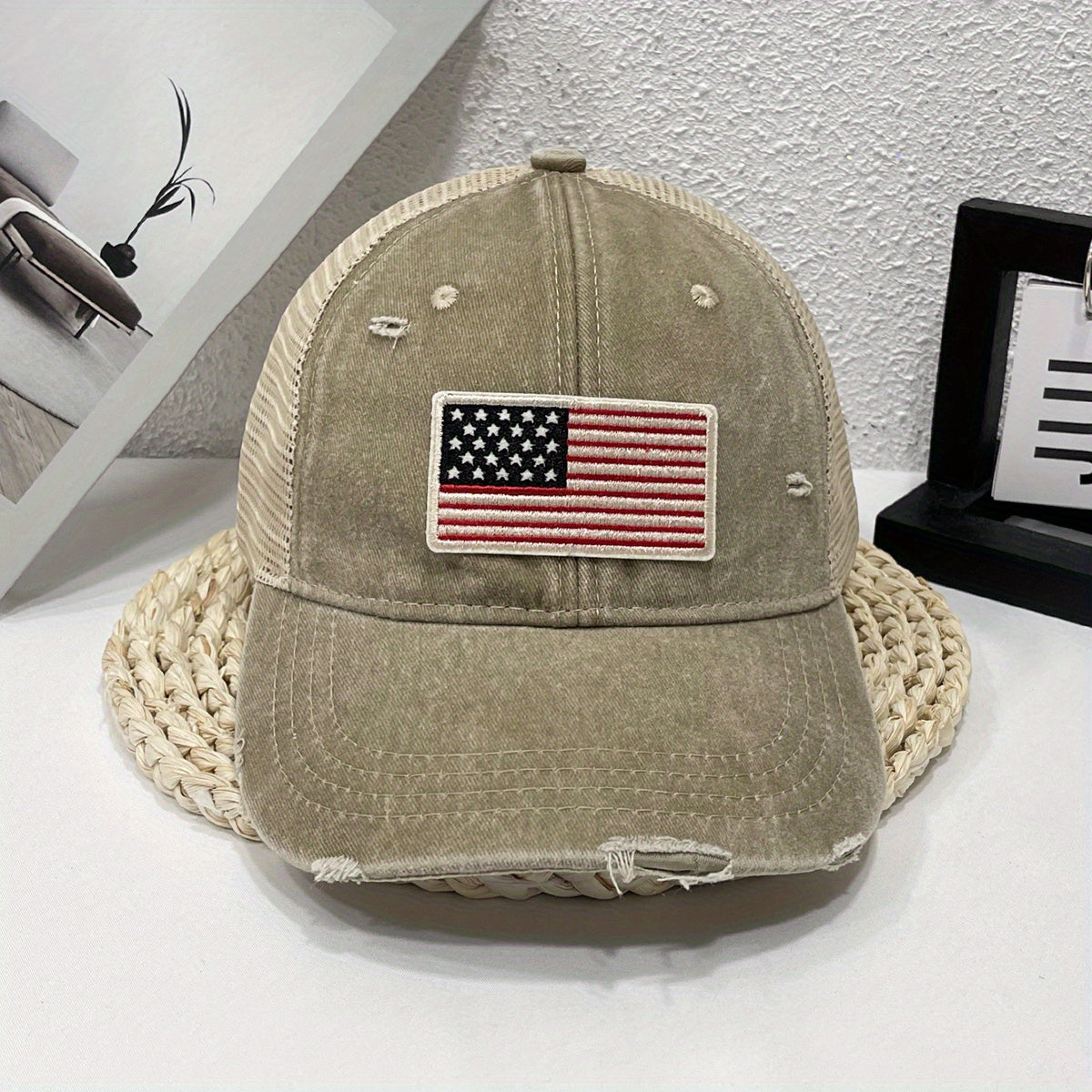 Embroidered American Flag Denim Baseball Cap