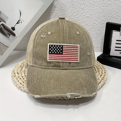 Embroidered American Flag Denim Baseball Cap