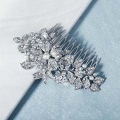Bridal Wedding Jewelry Alloy Flower Rhinestone Comb Faux Pearl