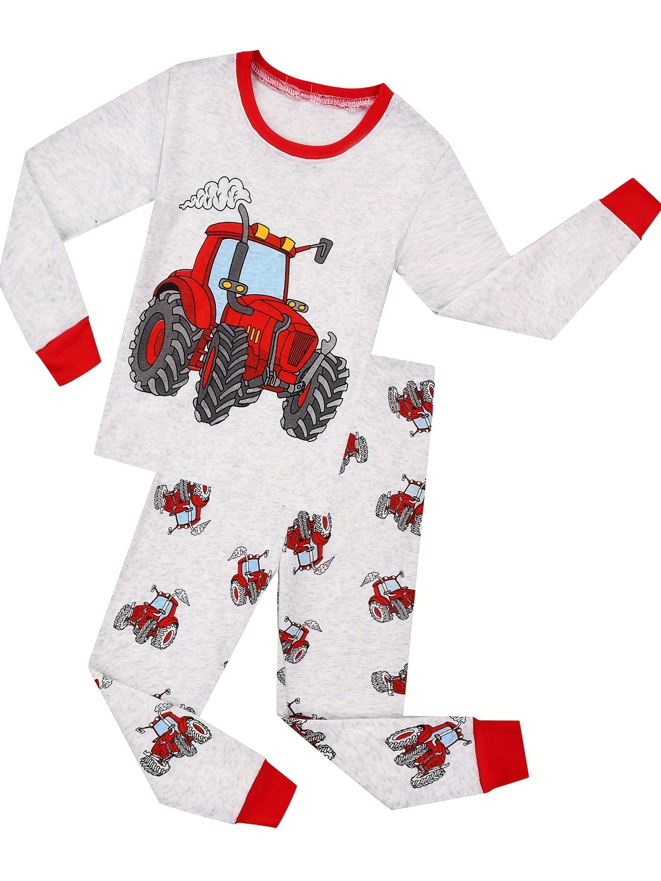 2pcs Boys Excavator Print Top & Shorts Sets Comfy Pajamas